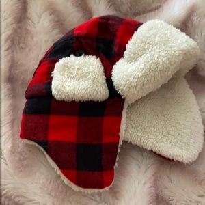 Red buffalo plaid Sherpa lined trapper hat